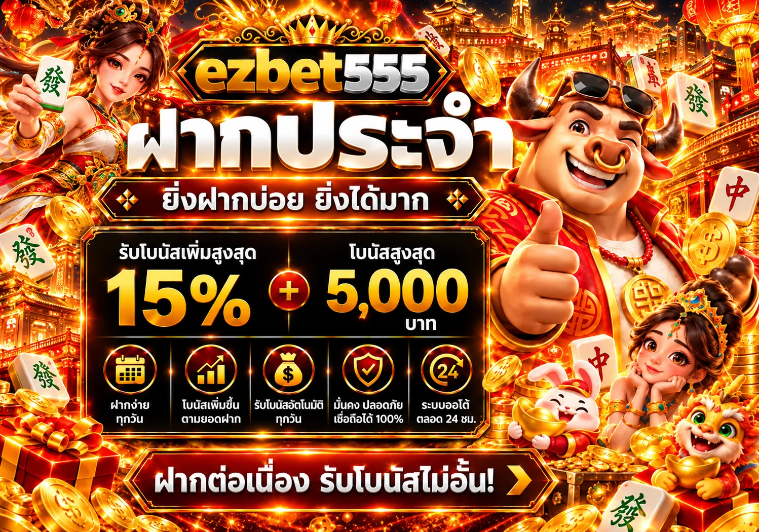 โปรโมชั่นสล็อตออนไลน์ ezbet555 โทนส้มดำพร้อมตัวละครเกม